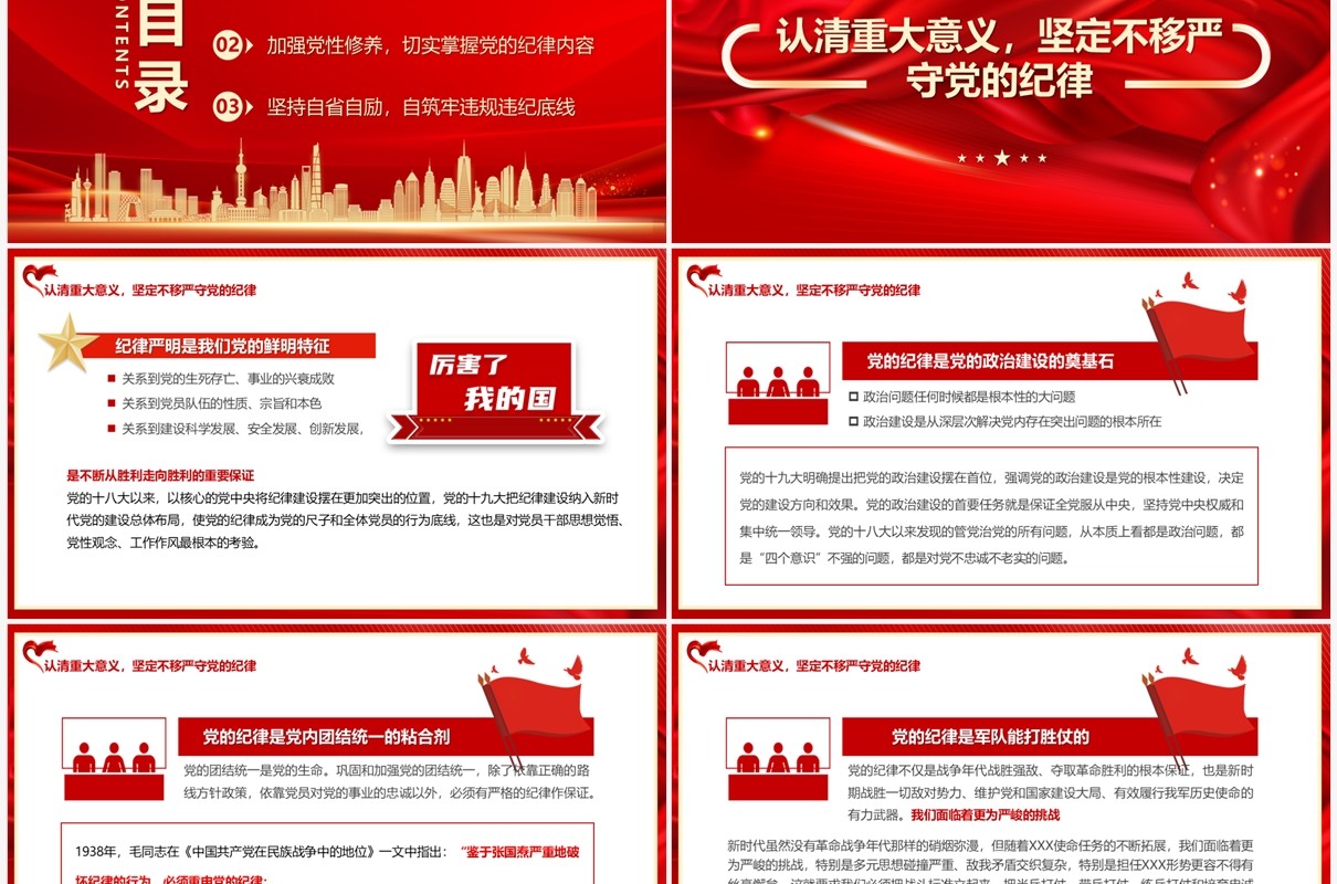 红色做一名好党员好干部党性修养专题党课PPT模板