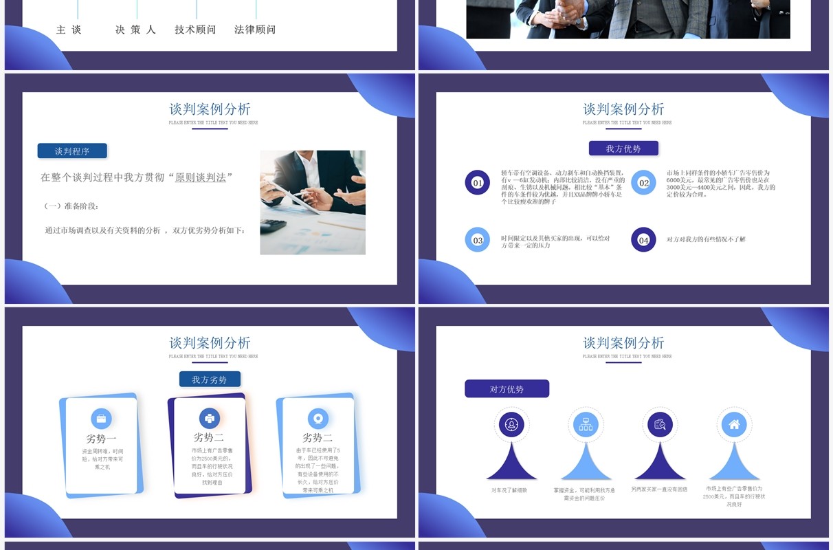 紫色商务风商务谈判案例分析PPT模板
