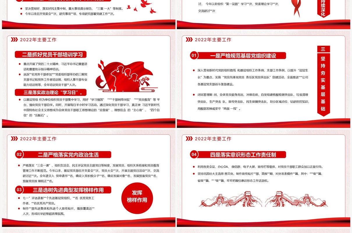 红色党政风2022年基层党建工作总结PPT模板