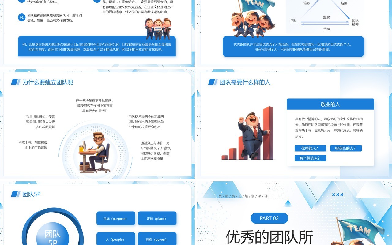 蓝色卡通风如何打造高效团队PPT模板