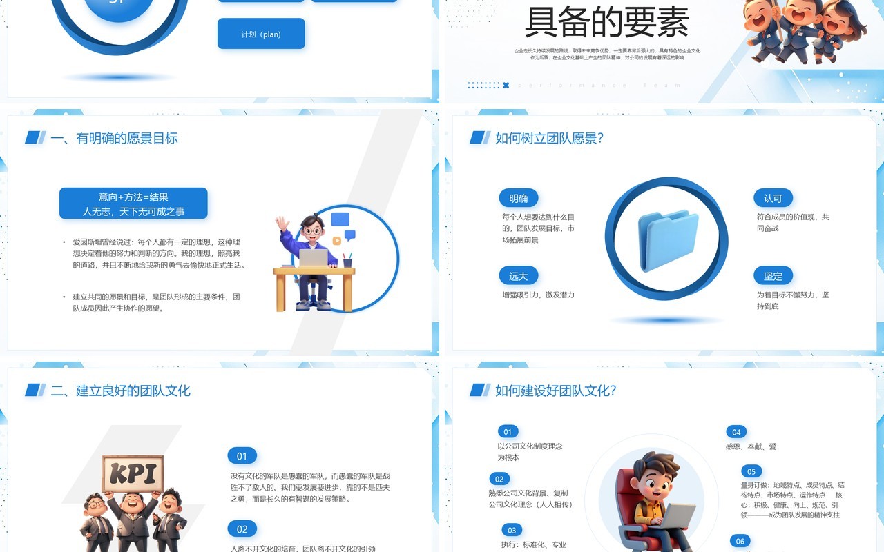 蓝色卡通风如何打造高效团队PPT模板