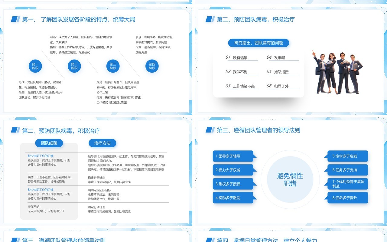 蓝色卡通风如何打造高效团队PPT模板