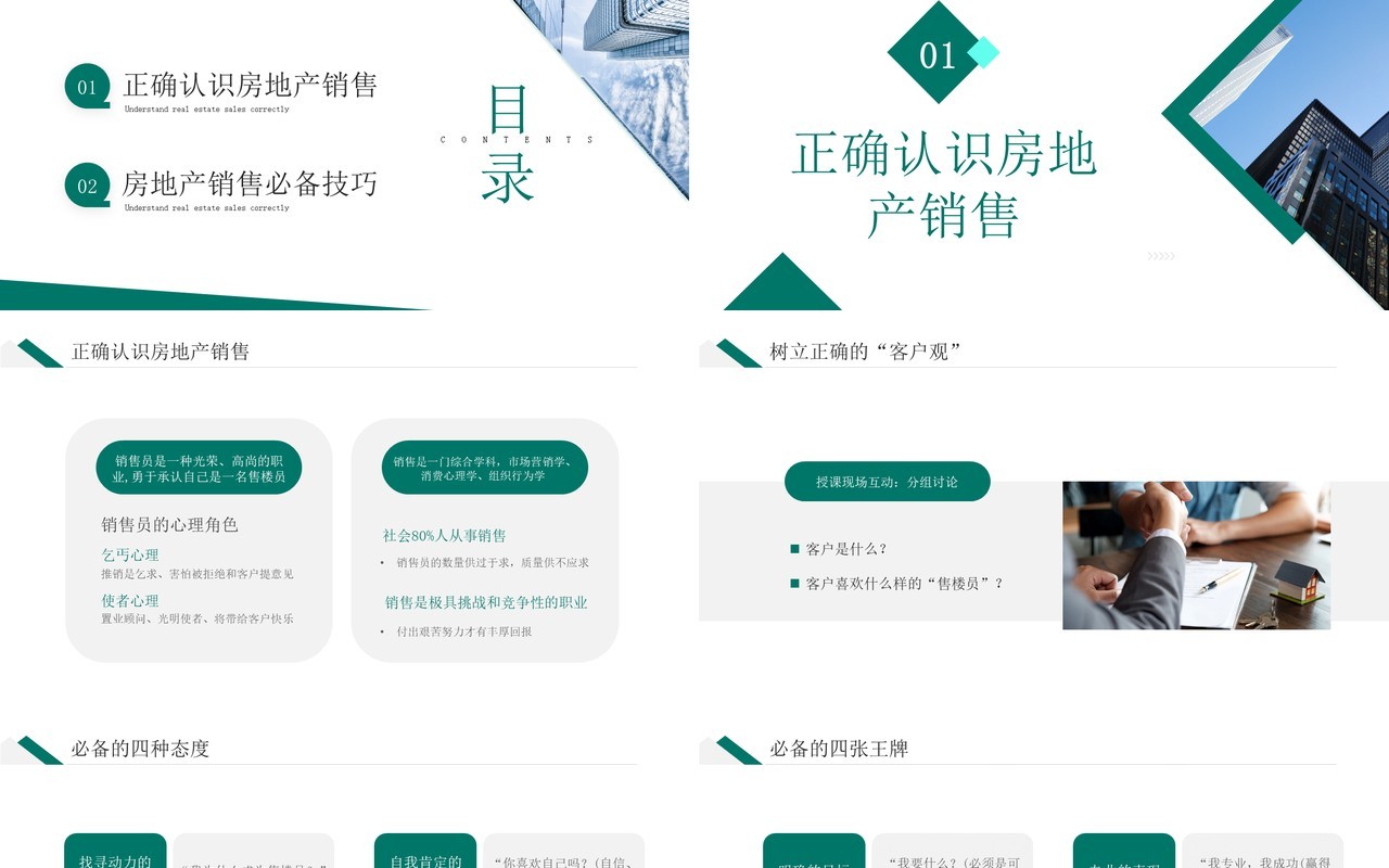 绿色简约风房地产销售培训PPT模板