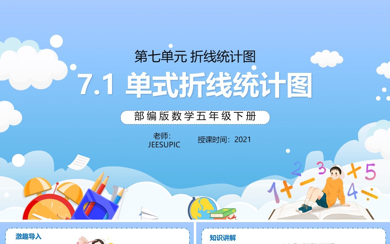 部编版五年级数学下册单式折线统计图课件PPT模板
