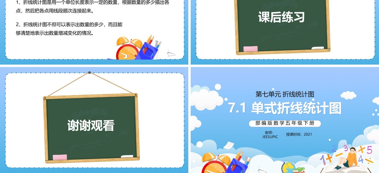 部编版五年级数学下册单式折线统计图课件PPT模板