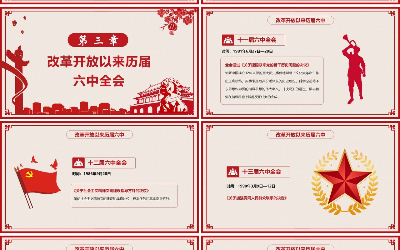 红色剪纸风十九届六中全会有多重要PPT模板