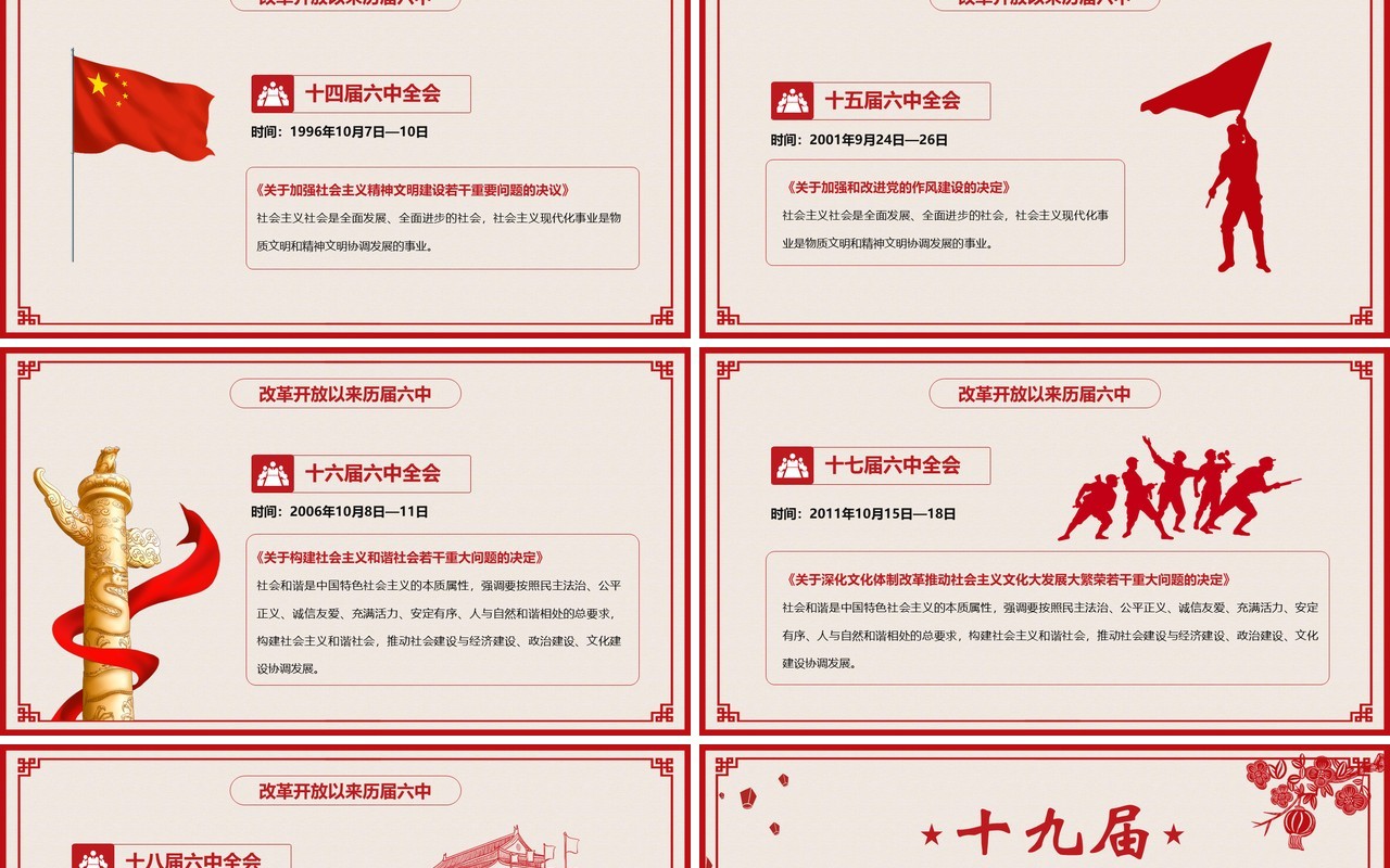 红色剪纸风十九届六中全会有多重要PPT模板