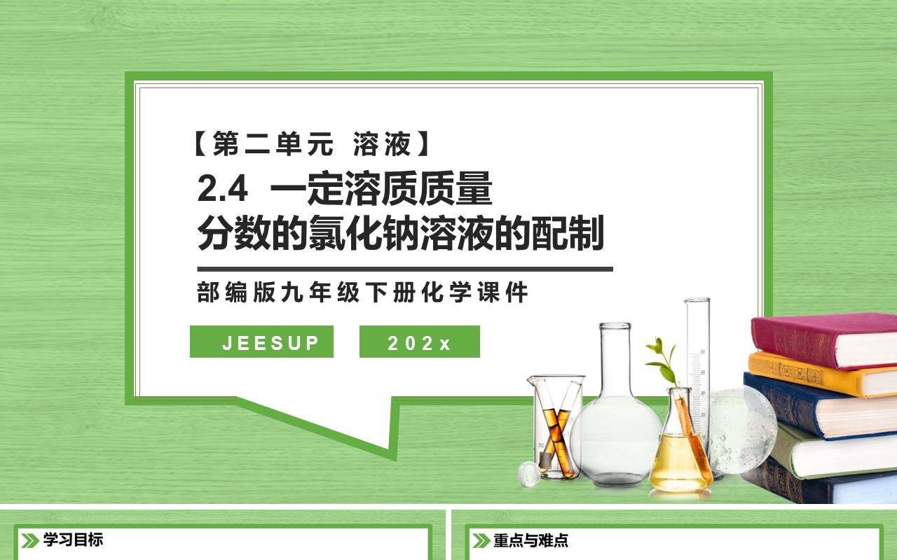 部编版九年级化学下册一定溶质质量分数的氯化钠溶液的配制课件PPT模板