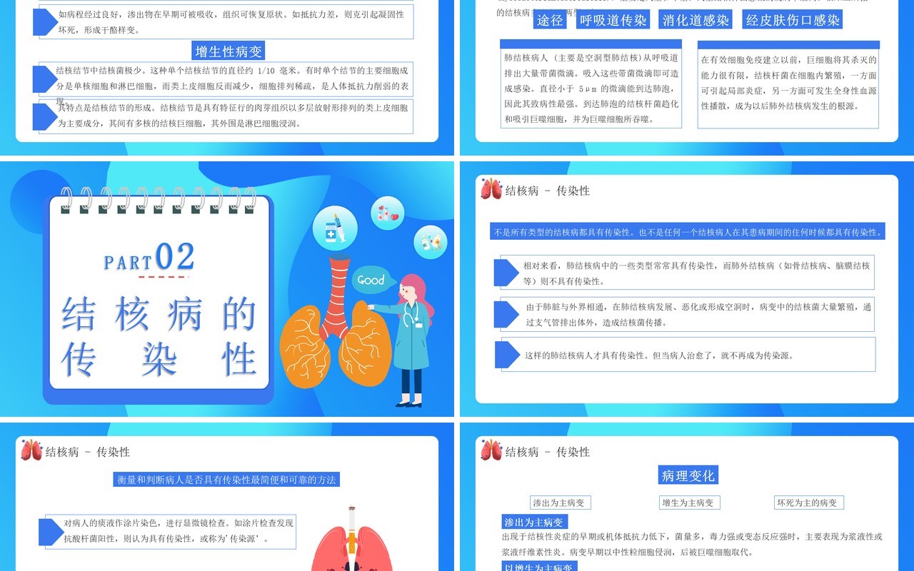 蓝色创意卡通关注肺健康预防结核病医疗医院通用PPT模板