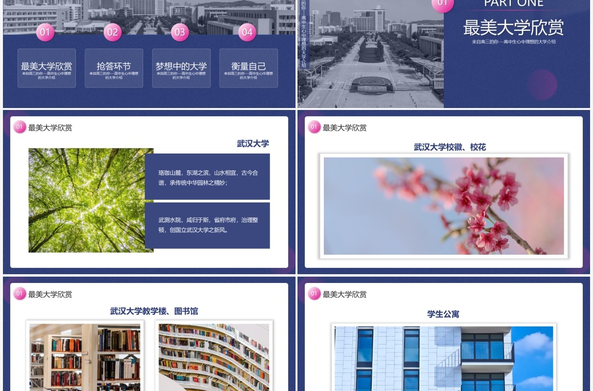 蓝色简约风我的理想大学介绍PPT模板