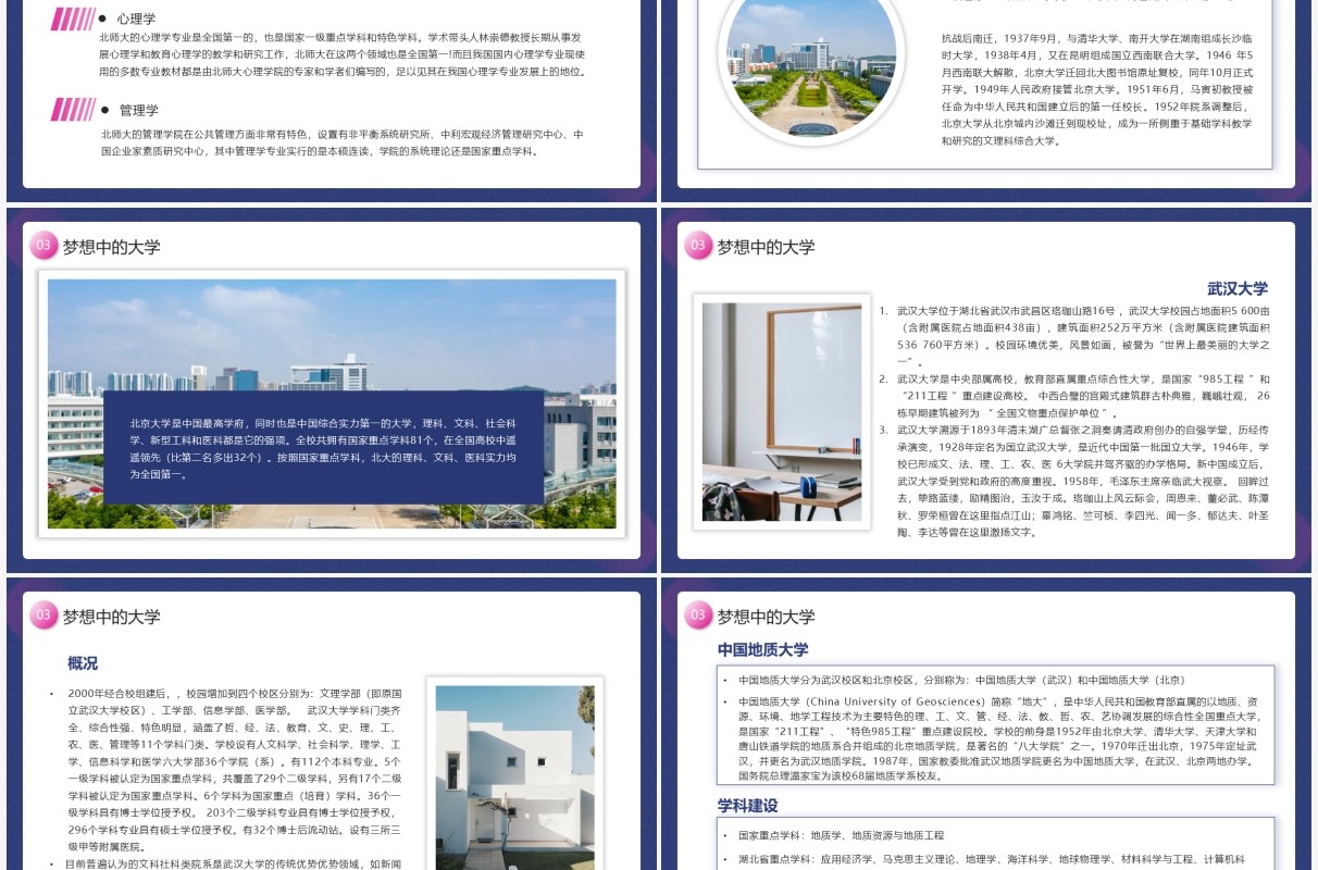 蓝色简约风我的理想大学介绍PPT模板