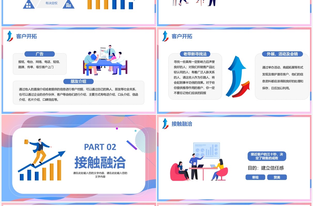 渐变扁平化企业销售基本流程企业培训PPT模板