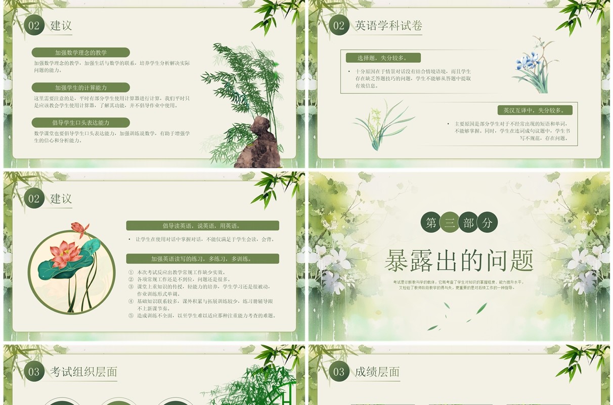 绿色小清新期末考试成绩分析会PPT模板