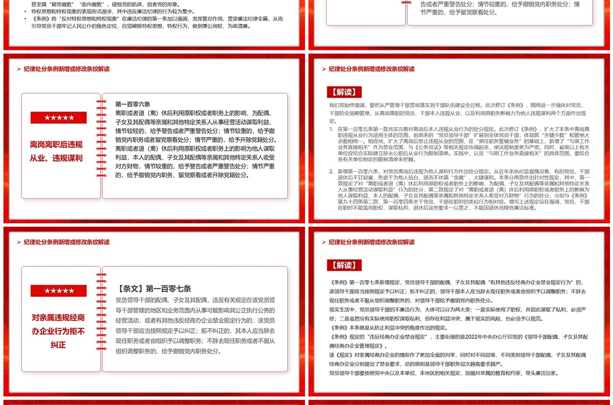 红色简约风中国共产党纪律处分条例PPT模板
