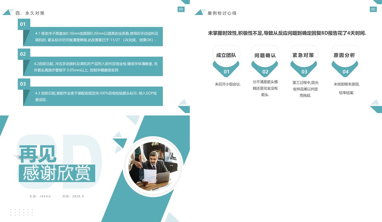 绿色简约风8D报告范文及案例分析PPT模板
