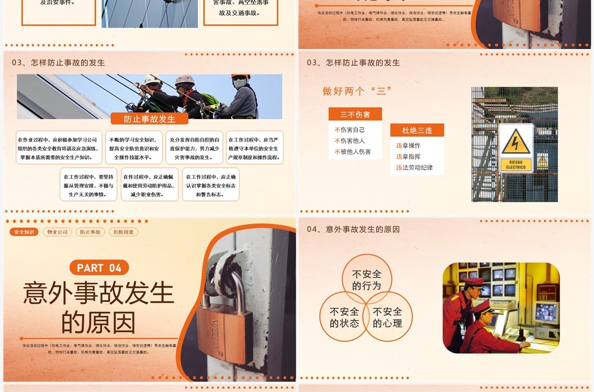 橙色商务风物业员工安全知识PPT模板