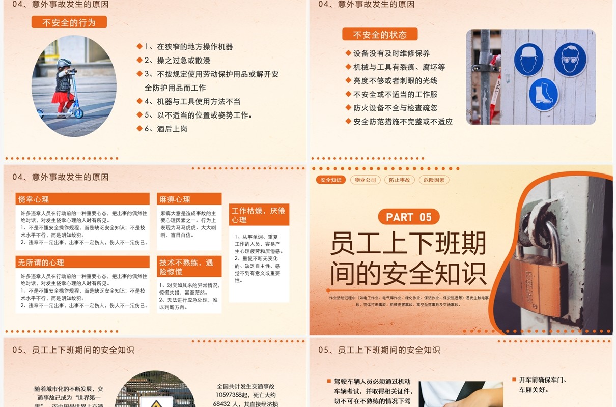 橙色商务风物业员工安全知识PPT模板