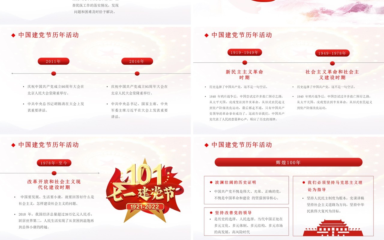 红色简约七一建党节专题党课PPT模板