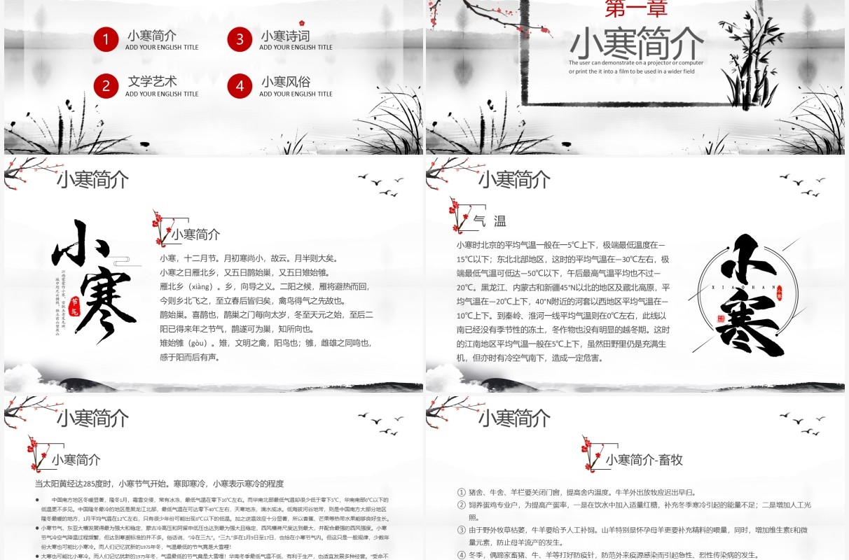 中国风水墨小寒传统节气介绍PPT模板