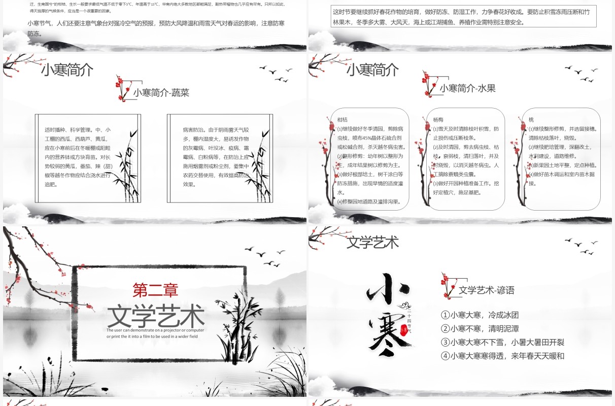 中国风水墨小寒传统节气介绍PPT模板