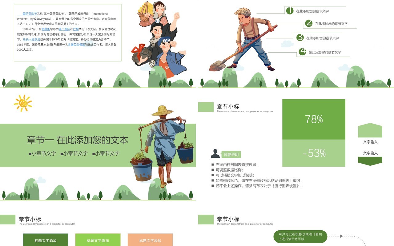 清新简洁五一劳动节主题班会PPT模板