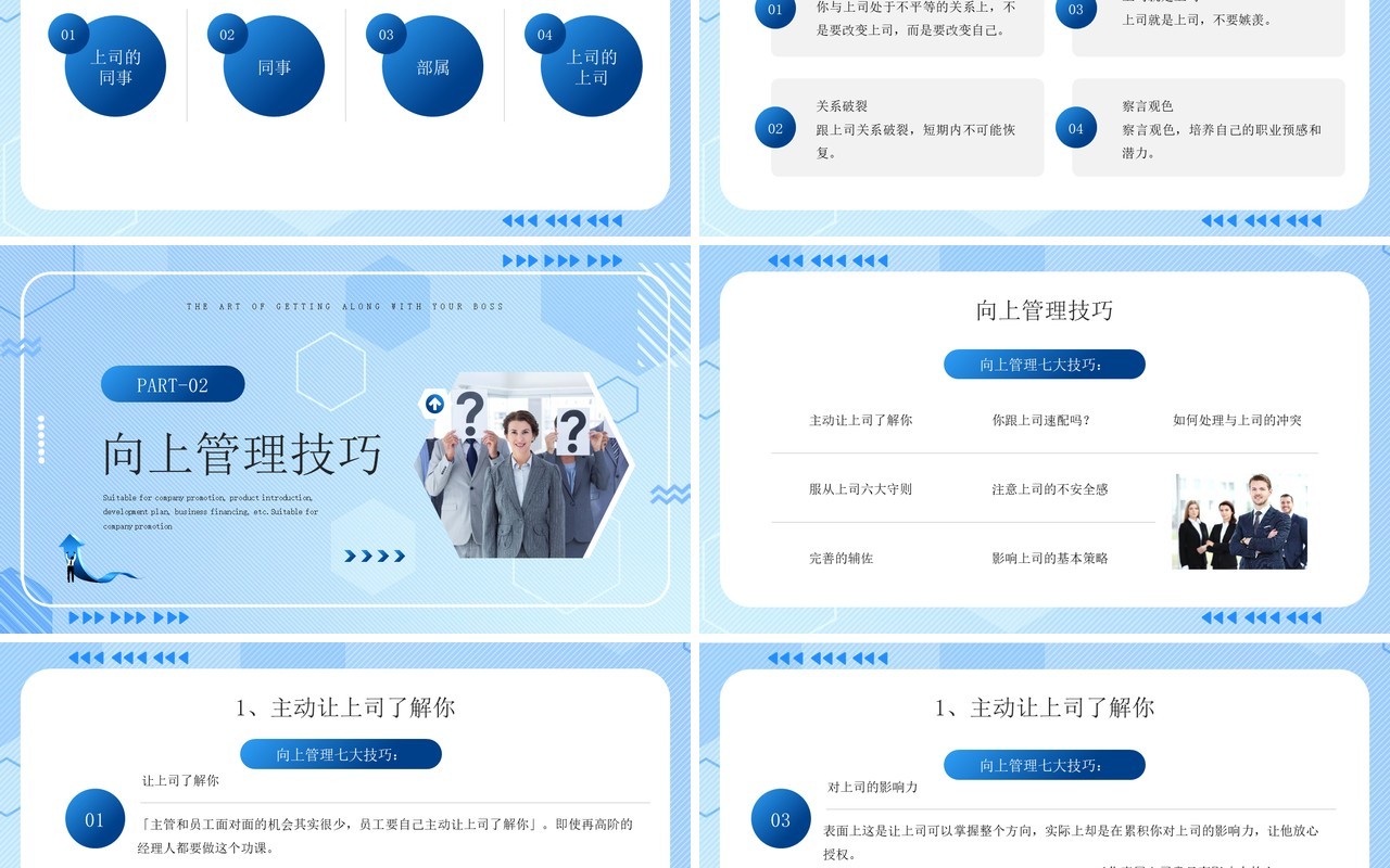 蓝色简约风向上管理企业培训PPT模板
