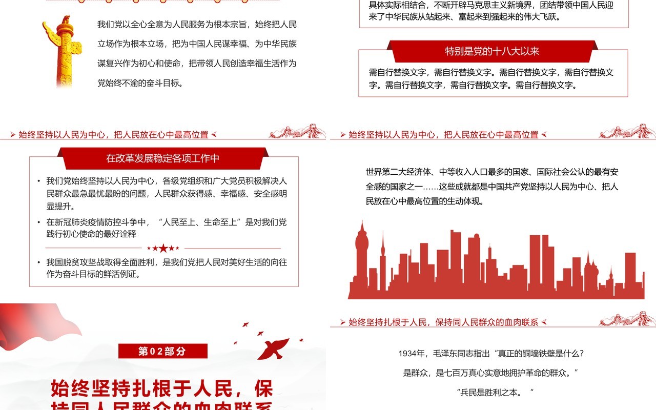 红色简约打江山守江山守的是人民的心PPT模板