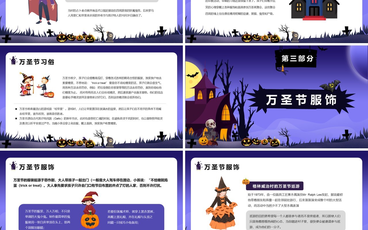 卡通风万圣节狂欢主题节日介绍PPT模板