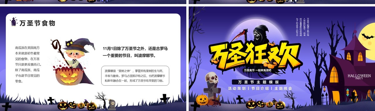 卡通风万圣节狂欢主题节日介绍PPT模板