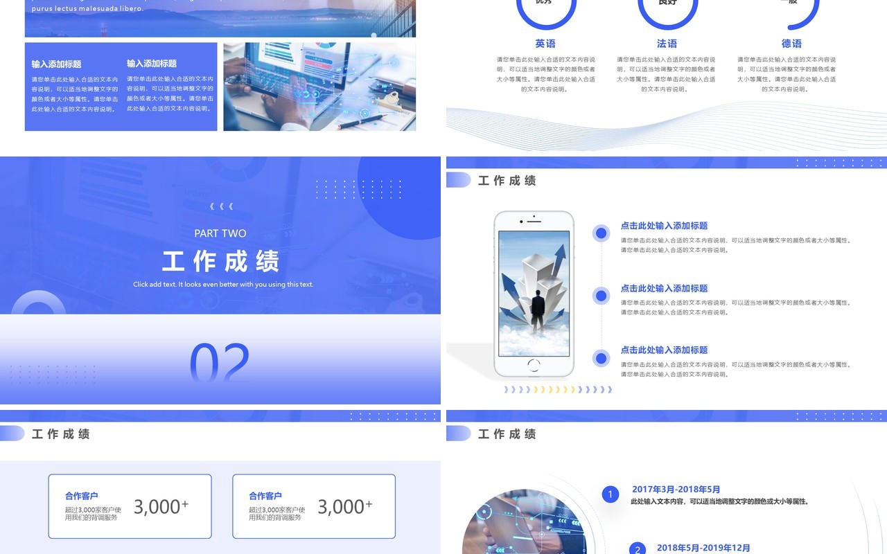 蓝色简约风员工职级晋升工作报告PPT模板