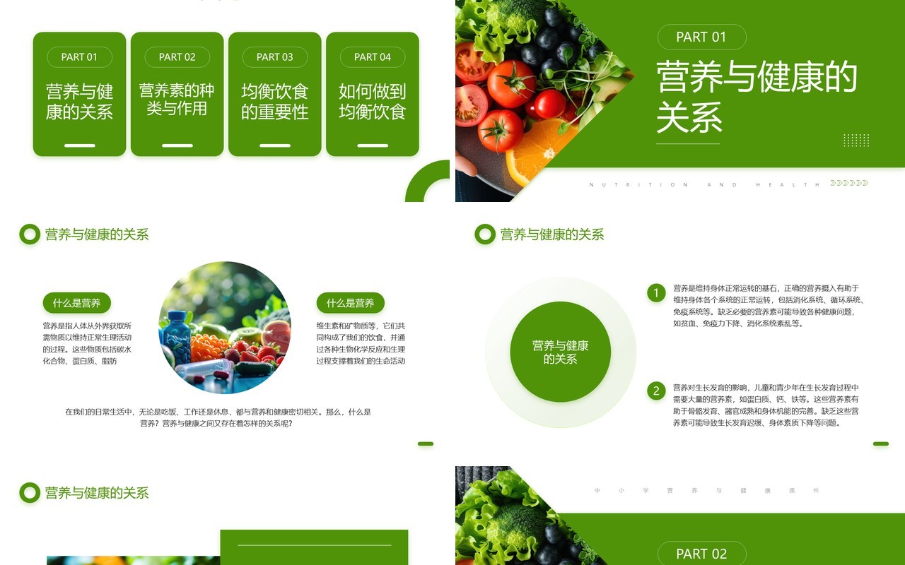 绿色简约风营养与健康生活的基石PPT模板