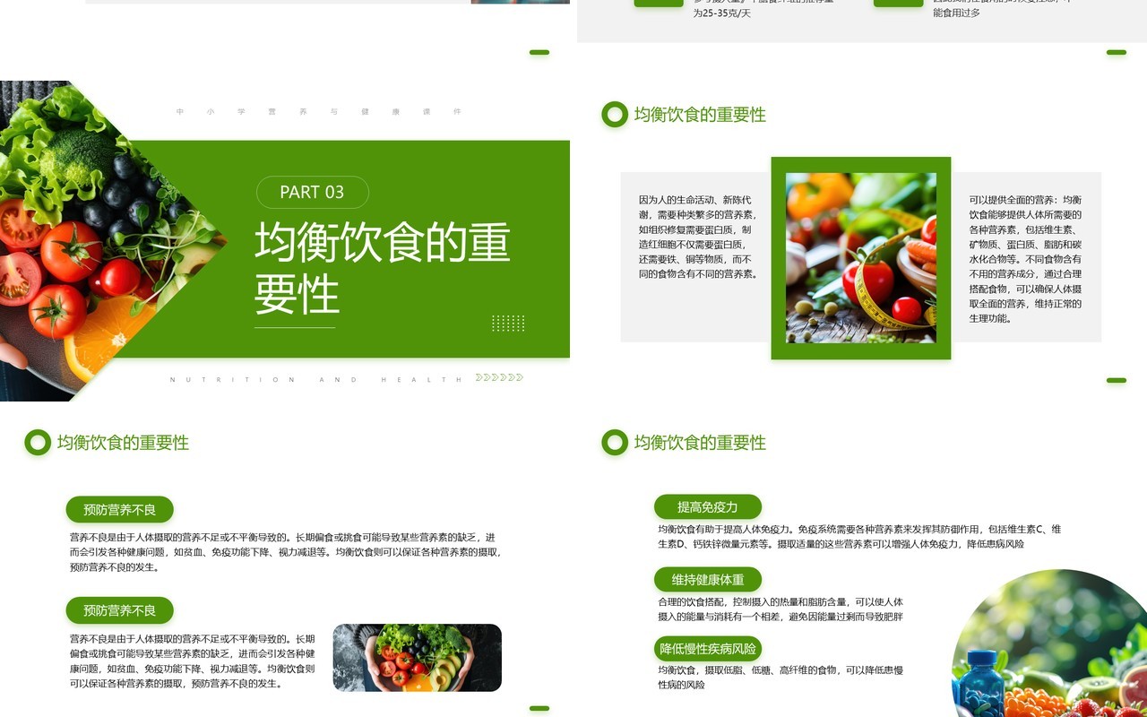 绿色简约风营养与健康生活的基石PPT模板