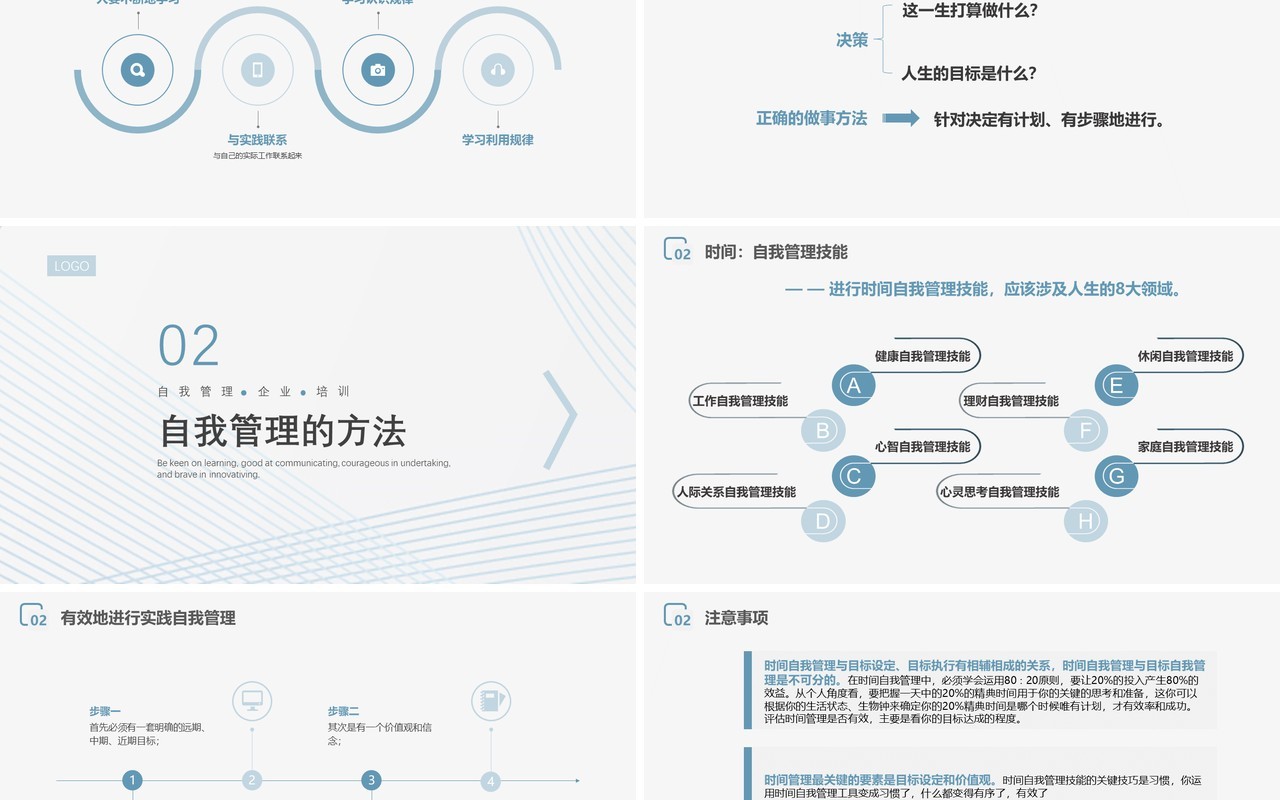 蓝色简约风自我管理企业培训PPT模板