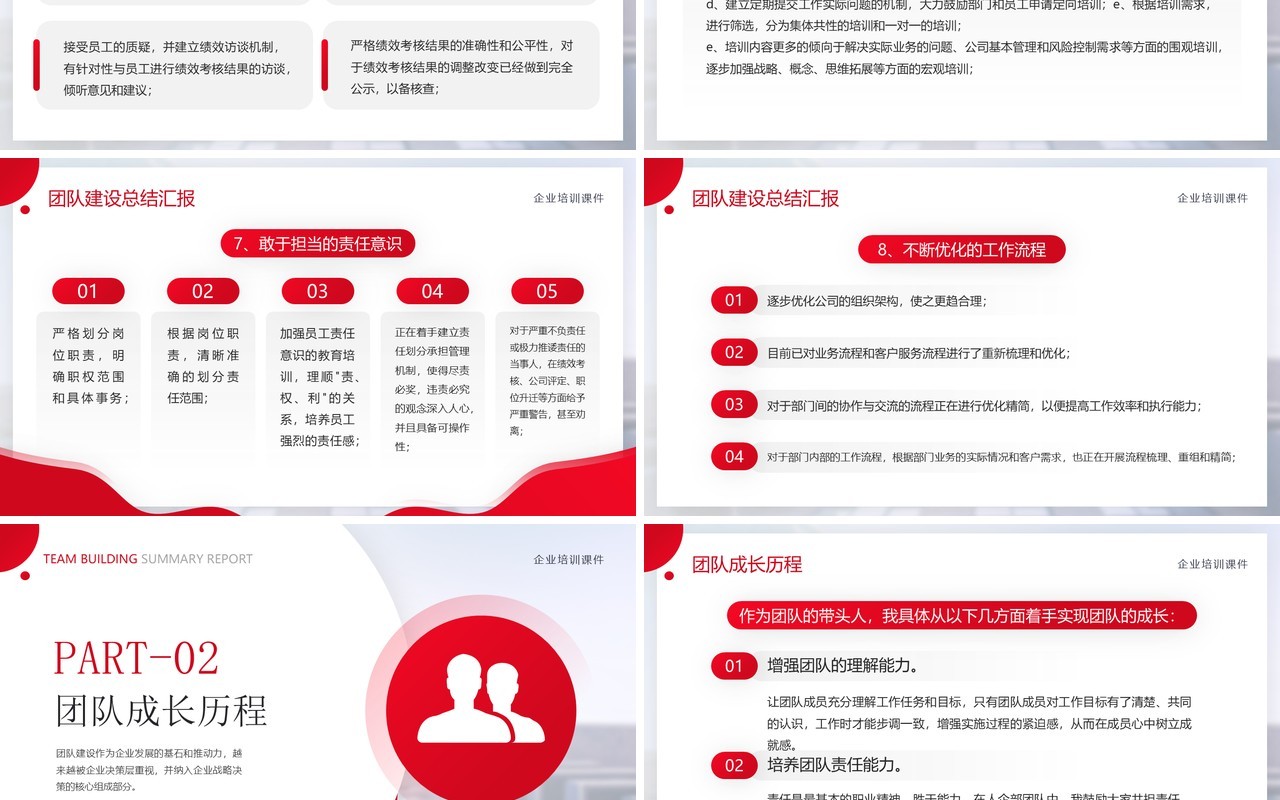 红色简约风团队建设总结与汇报PPT模板