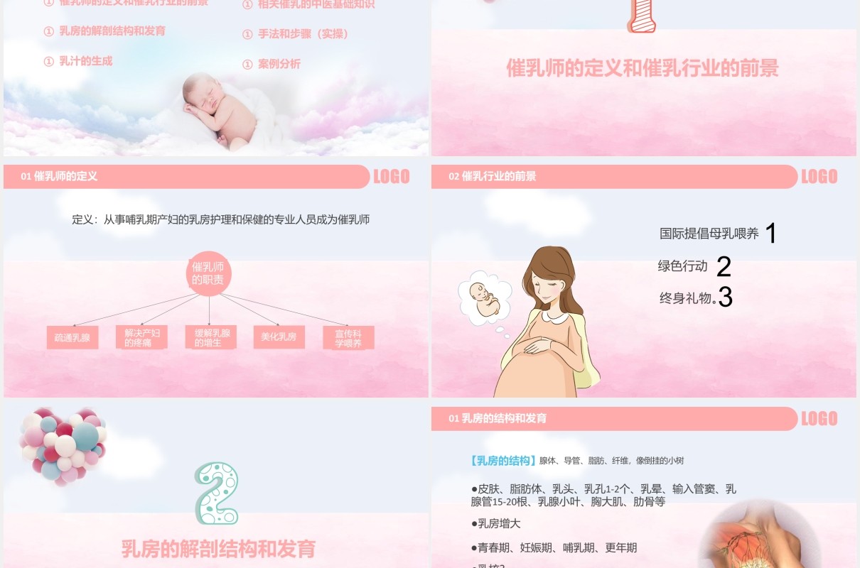 粉色母婴护理高级催乳师培训课程PPT模板