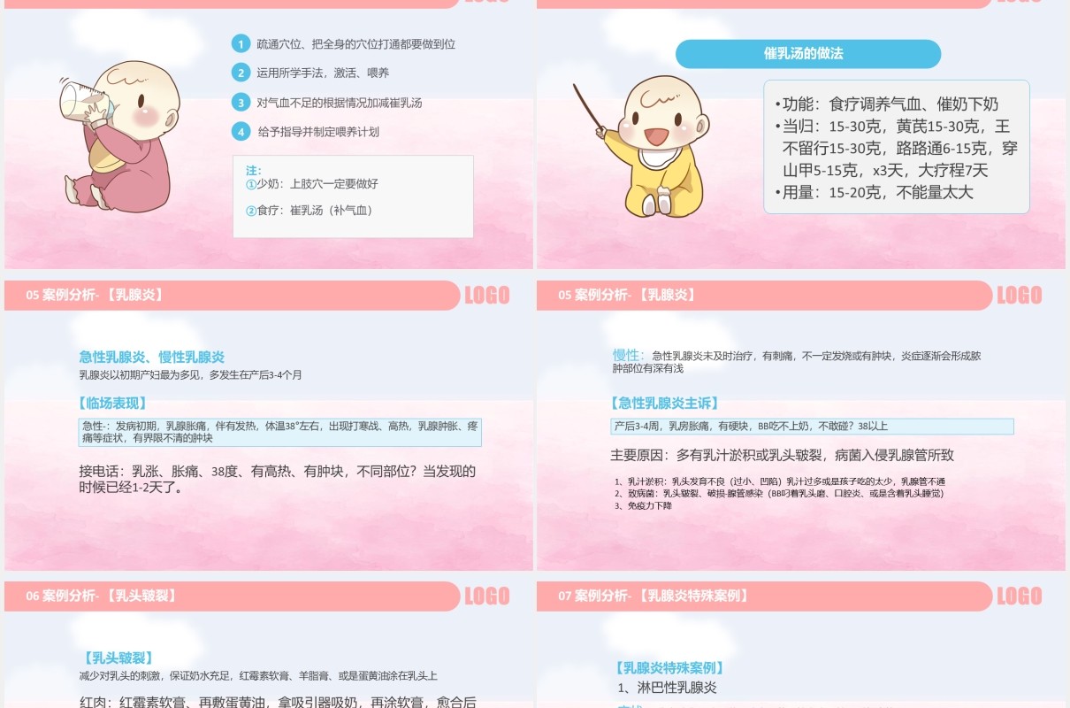 粉色母婴护理高级催乳师培训课程PPT模板