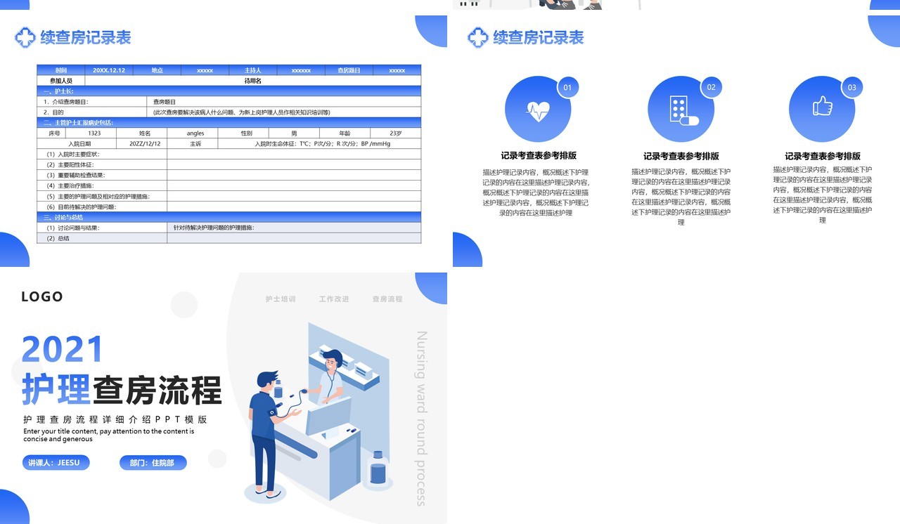 简约扁平化护理查房流程详细介绍PPT模板