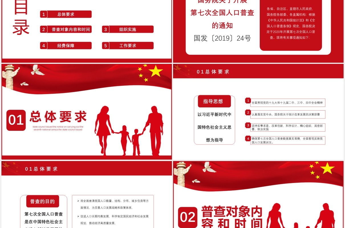 简约党政风国务院印发第七次全国人口普查通用PPT模板
