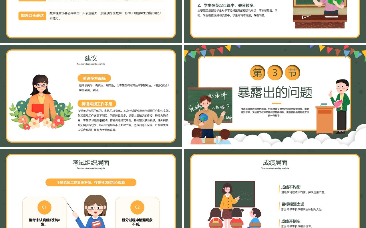 绿色黑板卡通风成绩质量分析PPT模板