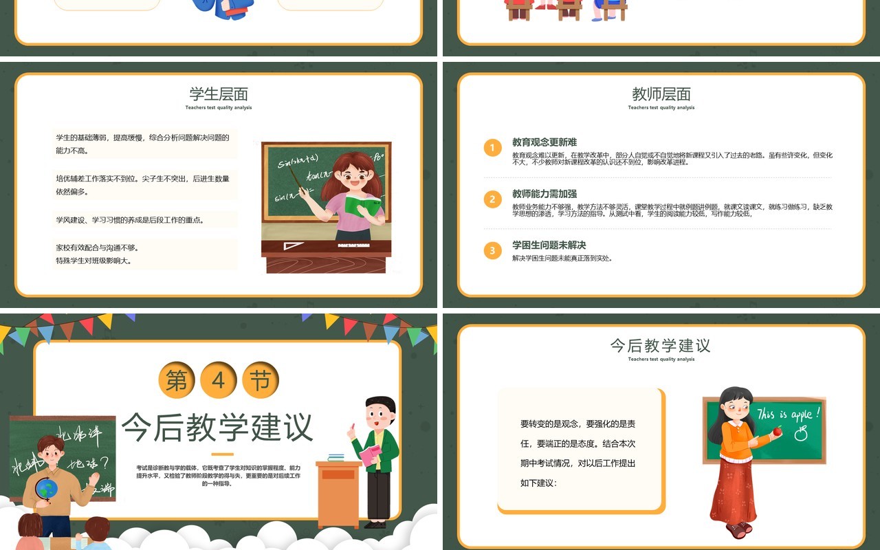 绿色黑板卡通风成绩质量分析PPT模板