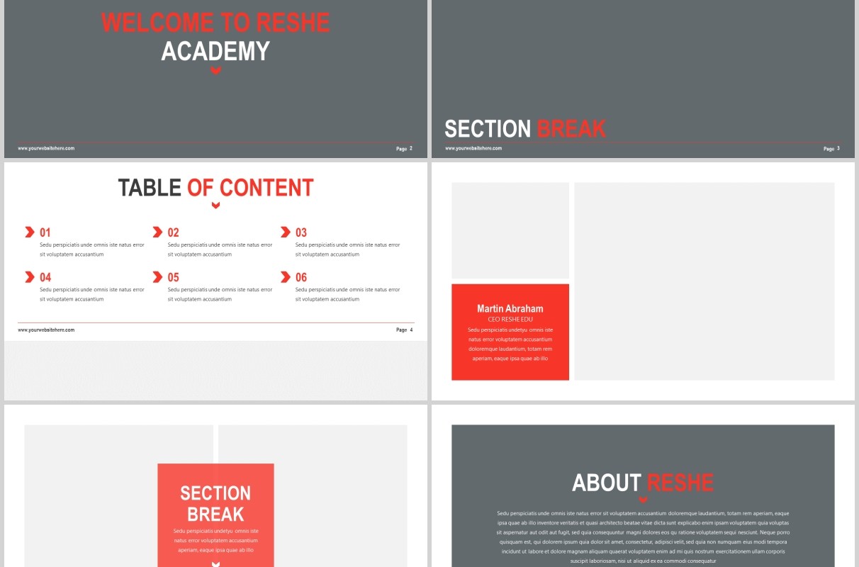红色现代简约教育行业图片排版设计PPT模板Reshe - Modernist Powerpoint Template