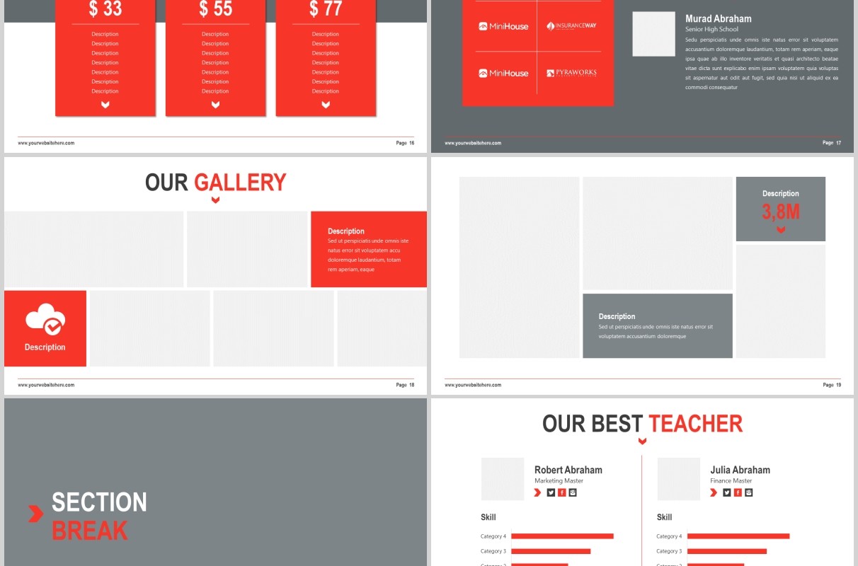 红色现代简约教育行业图片排版设计PPT模板Reshe - Modernist Powerpoint Template
