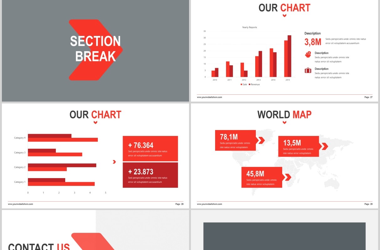 红色现代简约教育行业图片排版设计PPT模板Reshe - Modernist Powerpoint Template