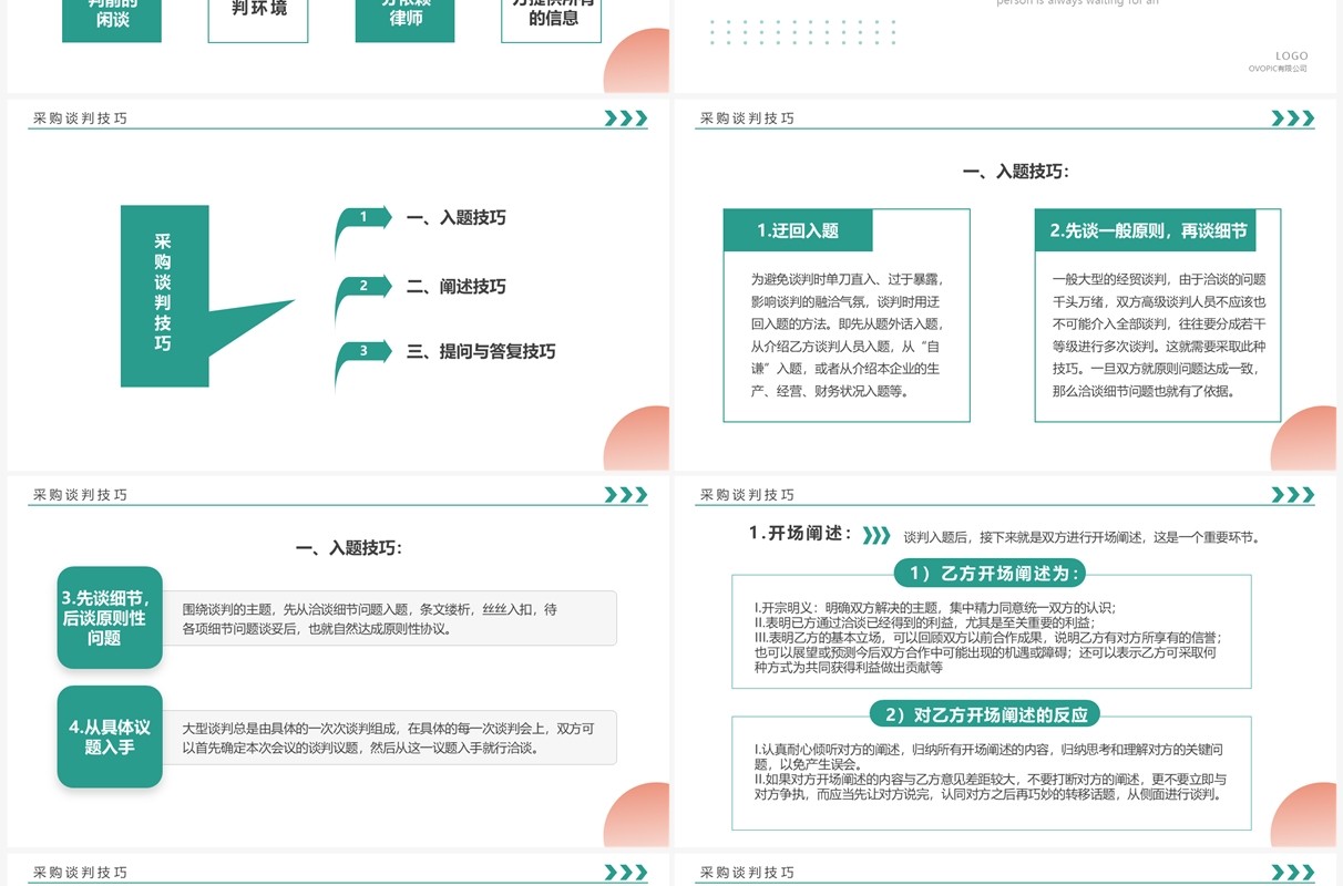绿色简约风采购谈判技巧培训PPT模板
