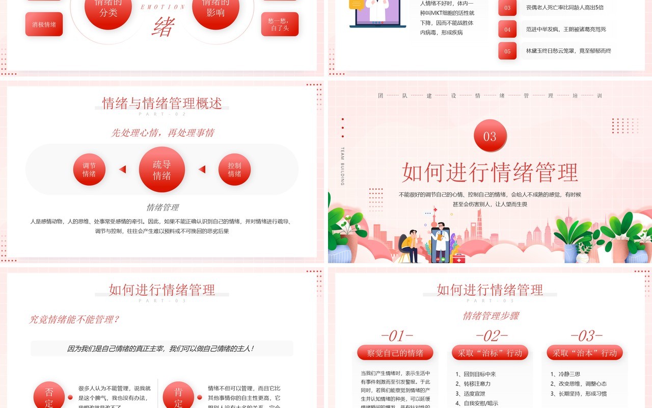 粉色卡通插画风职场情绪管理培训PPT模板