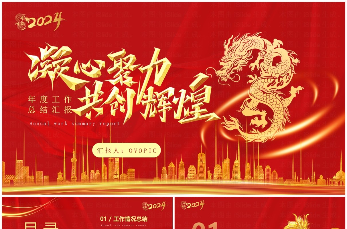 红色商务风2024工作总结汇报PPT模板
