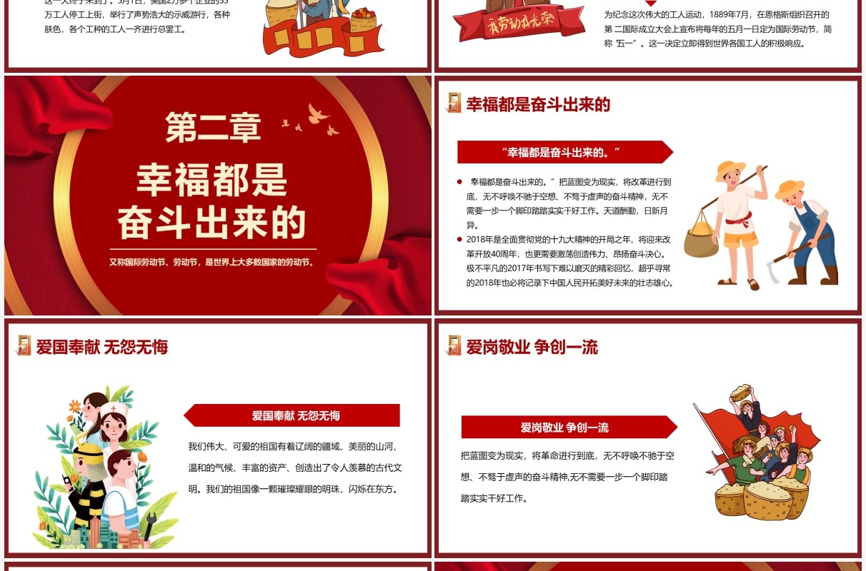 红色复古五一劳动节劳动最光荣介绍动态PPT模板