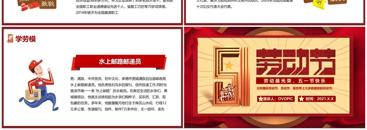 红色复古五一劳动节劳动最光荣介绍动态PPT模板