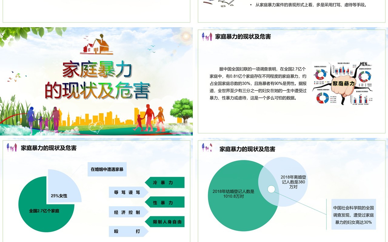 儿童卡通国际消除家庭暴力日对家庭暴力说不PPT课件模板