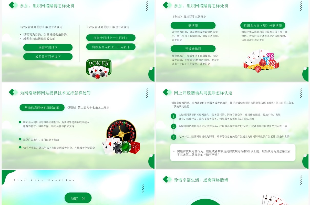 绿色简约风远离网络赌博PPT模板